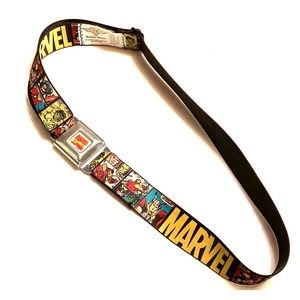 Marvel belt with seat belt buckle.
